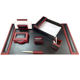 Mahogany (Rosewood) & Black Leather 7-Piece Desk Set